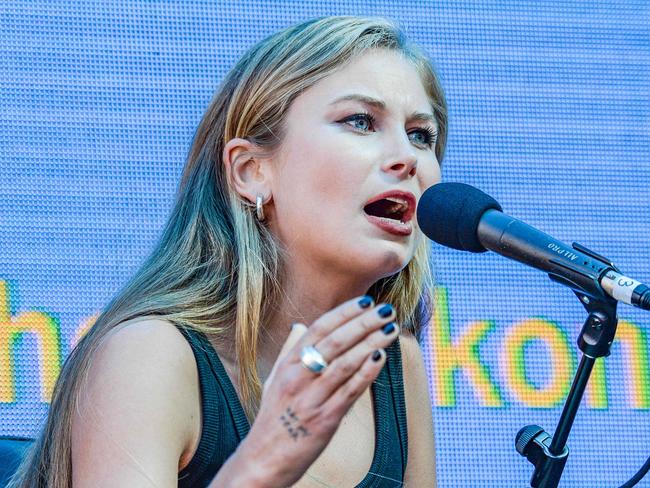 ADELAIDE, AUSTRALIA - NewsWire Photos MARCH 9, 2022: Grace Tame talks about her experiences at Writers Week during the Adelaide Festival. Picture: NCA NewsWire / Brenton Edwards