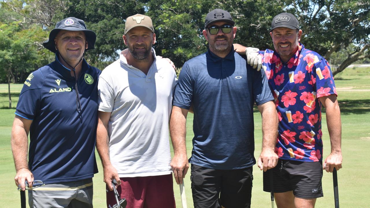 Team Hardy's Troy Lewis, Kane Hardy, Darren Mapp and Brett Hansen at the inaugural Brendon Hall Memorial Golf Day at the Rockhampton Golf Club on February 16, 2025.