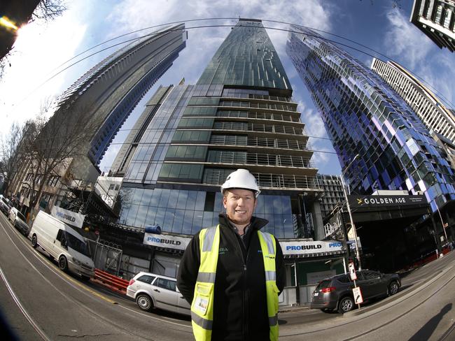 Probuild Project Manager Guy Chipperfield outside the Victoria One building. Picture: David Caird