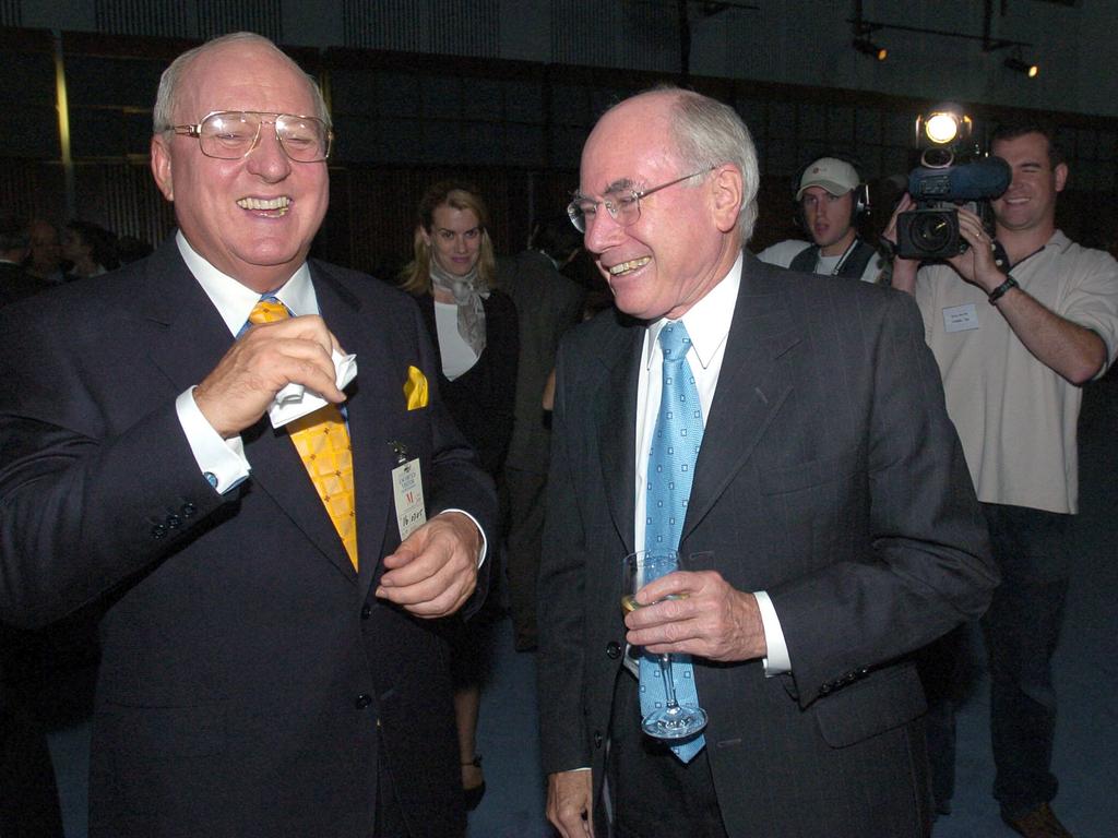 Alan Jones with Prime Minister John Howard at Parliament House. Picture: Supplied