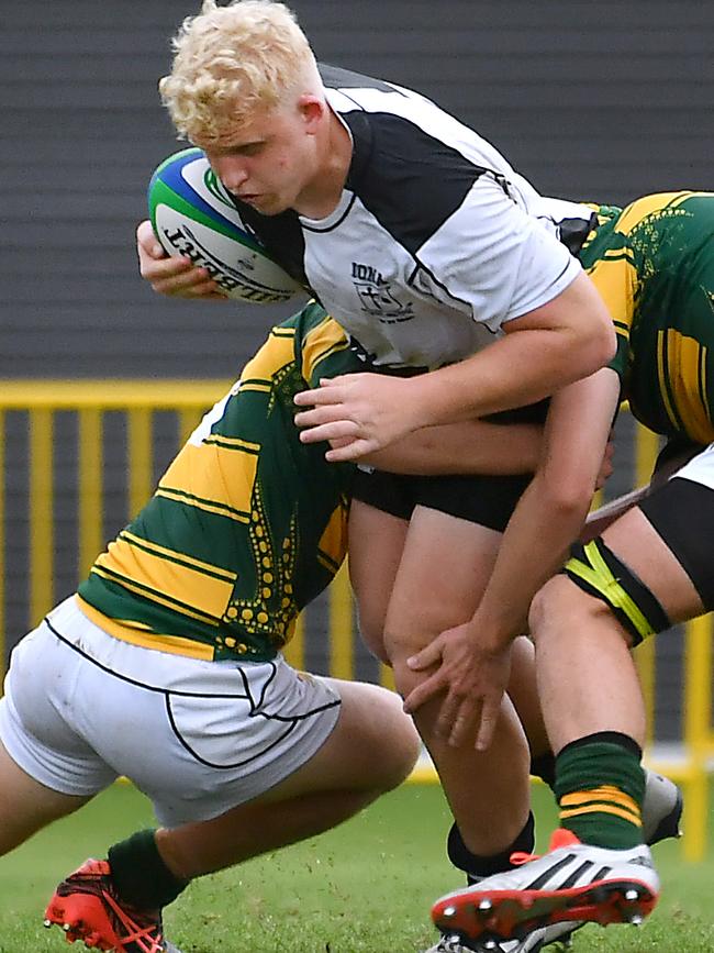 Iona player Drew Smith First XV schoolboy rugby match between Iona College and St Patrick's College. Saturday May 7, 2022. Picture, John Gass