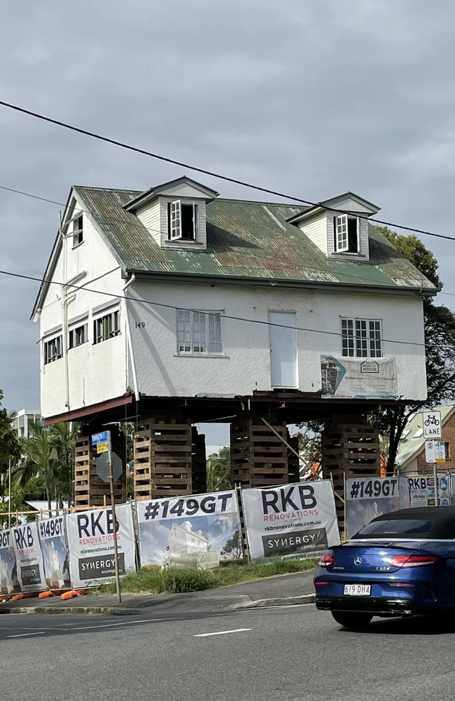 The 149 Gregory Tce cottage has been raised to allow the site to be redeveloped.