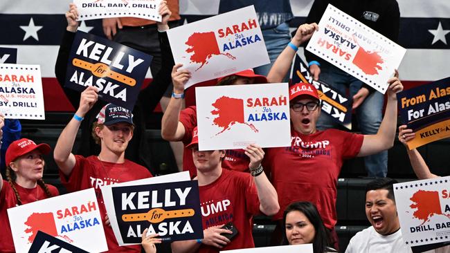 People attend a "Save America" rally by Donald Trump in support of House of Representative candidate Sarah Palin, in Anchorage. Picture: AFP.