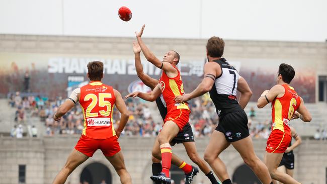 Suns ruckman Jarrod Witts in action in China.