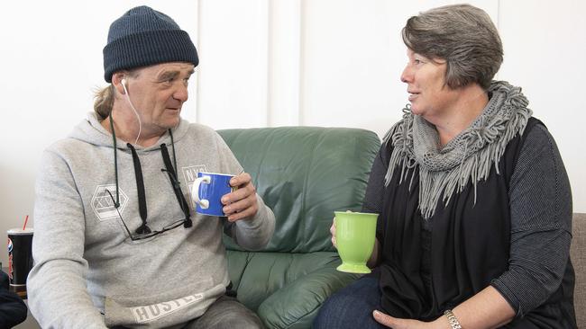 Regular visitor Colin chats with volunteer Lisa-Jane at Eastland and Urban Life’s day shelter. Picture: Ellen Smith