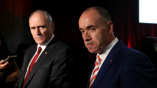 NAB Chairman Ken Henry and CEO Andrew Thorburn. Picture: David Geraghty