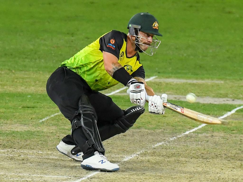 Wade ramped two sixes in the last three balls to secure victory for the Aussies. Picture: Indranil Mukherjee/AFP.