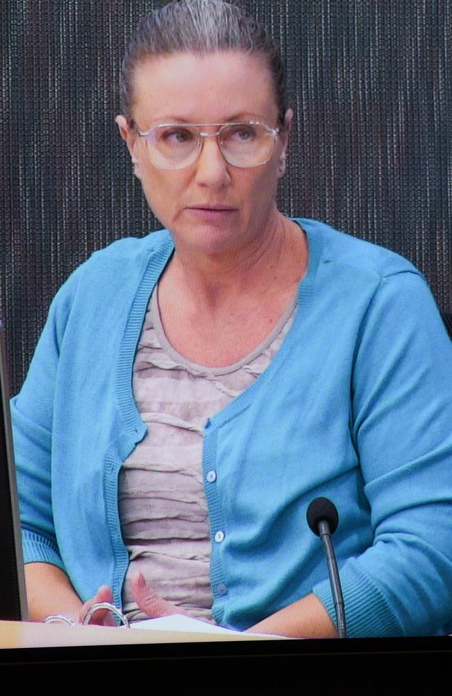 Kathleen Folbigg appears via video link at the inquiry headed by Judge Red Blanch, QC. Picture: Peter Rae