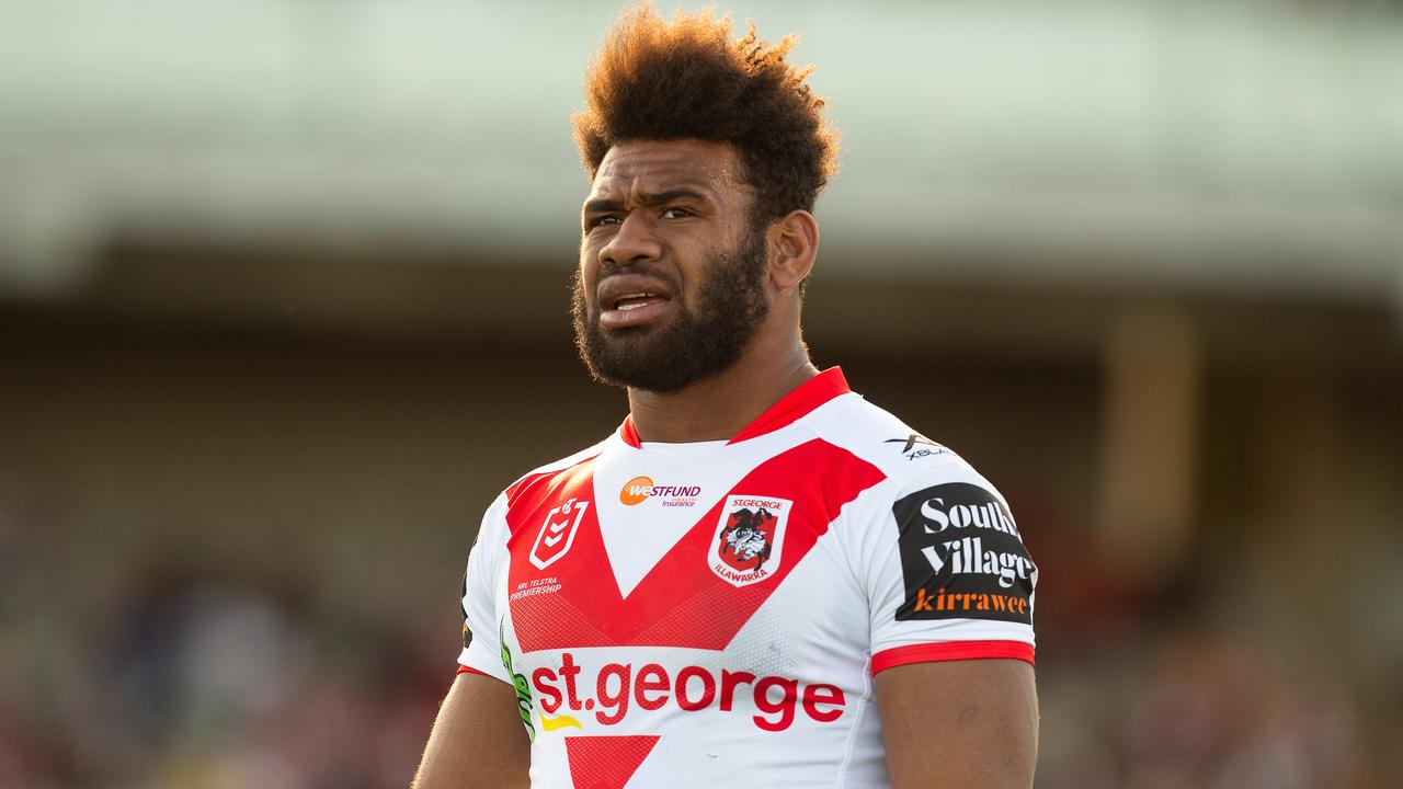 Mikaele Ravalawa of the Dragons during the Round 21 NRL match between the St George Illawarra Dragons and the Gold Coast Titans at Netstrata Jubilee Stadium in Sydney, Saturday, August 10, 2019. (AAP Image/Steve Christo) NO ARCHIVING, EDITORIAL USE ONLY