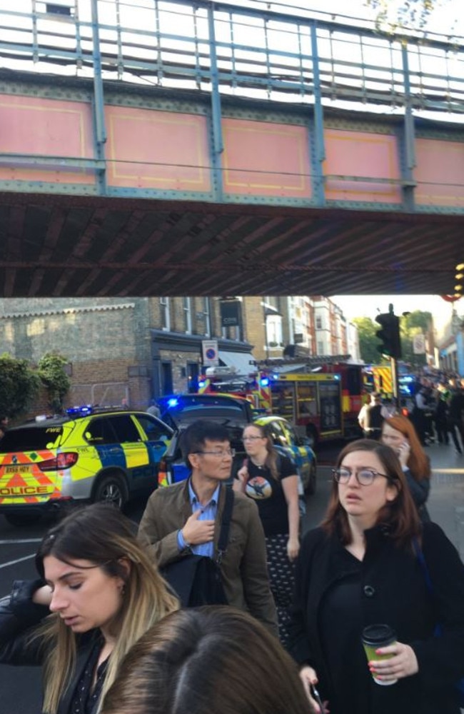 Commuters evacuate a London tube station after the blast. Picture: Twitter