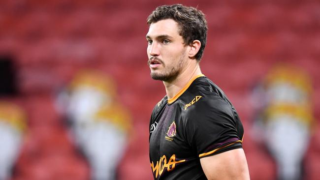 BRISBANE, AUSTRALIA - MAY 28: Corey Oates of the Broncos warms up during the round three NRL match between the Brisbane Broncos and the Parramatta Eels at Suncorp Stadium on May 28, 2020 in Brisbane, Australia. (Photo by Bradley Kanaris/Getty Images)