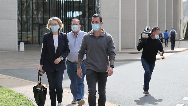 Northern Territory police Constable Zachary Rolfe, right, leaves the High Court of Australia in Canberra. Picture: NCA NewsWire / Gary Ramage