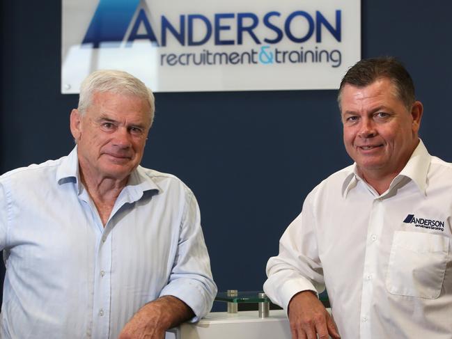 (L-R) Anderson Recruitment and Training directors Chris Anderson and Kevin Moore pose for a photo at Liverpool, NSW, Australia 3rd October 2017. Chris Anderson and Kevin Moore feel that business confidence is at an all-time high in the Liverpool area. (AAP IMAGE / Robert Pozo).