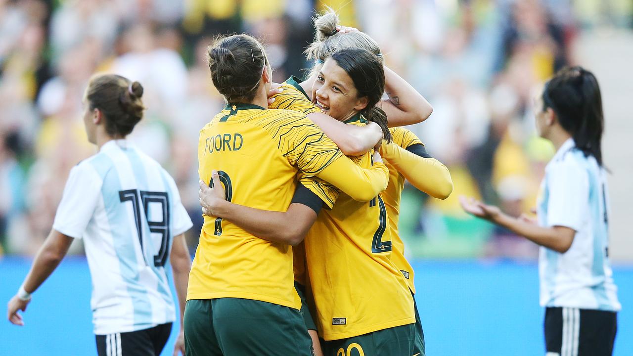 Sam Kerr (C) is out to make her mark (Photo by Michael Dodge/Getty Images)