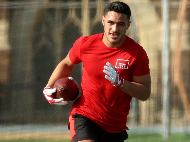 Valentine Holmes put through exercises in front of NFL team scouts. Pic Nathan Edwards