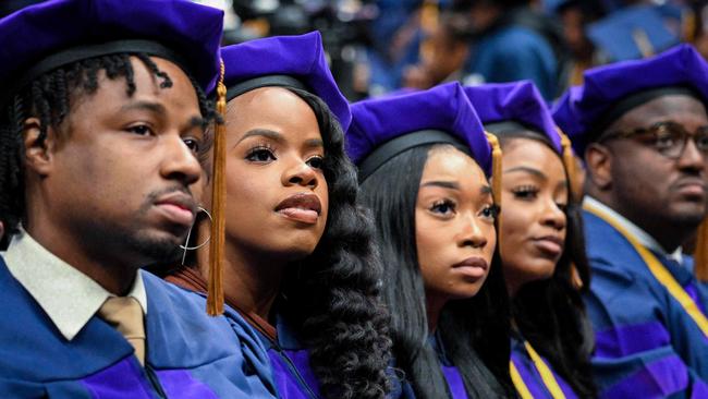 Graduates listen as US President Joe Biden delivers the commencement address. Picture: AFP