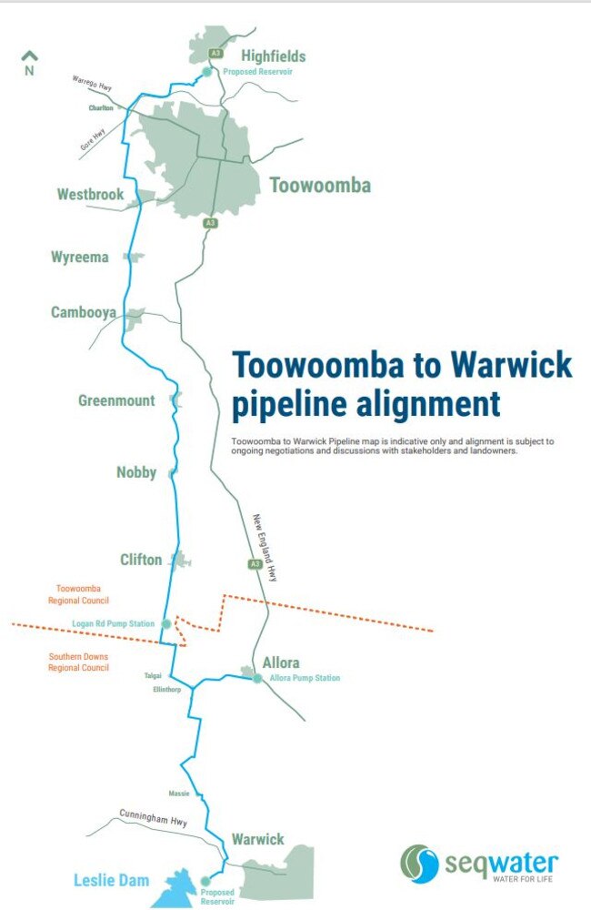 Seqwater have released a map of the proposed Toowoomba to Warwick pipeline alignment, ahead of their tender for a head construction contractor.