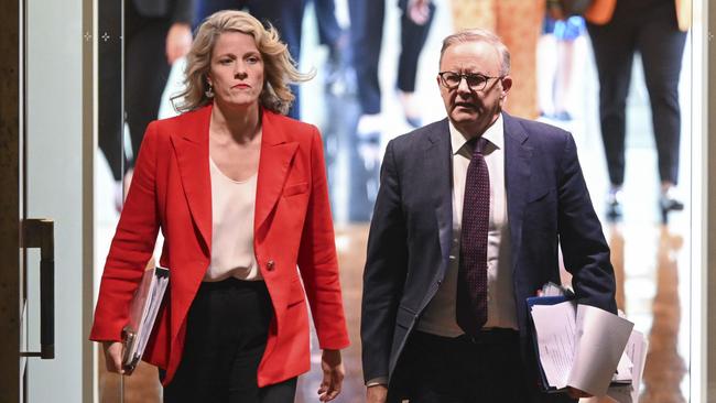 Prime Minister Anthony Albanese and Minister for Home Affairs, Clare O'Neil arrive for Question Time at Parliament House in Canberra. Picture: NCA NewsWire / Martin Ollman