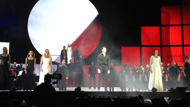 Hugh Jackman performs onstage during his The Man. The Music. The Show at the Adelaide Entertainment Centre. Picture: Patrick McDonald