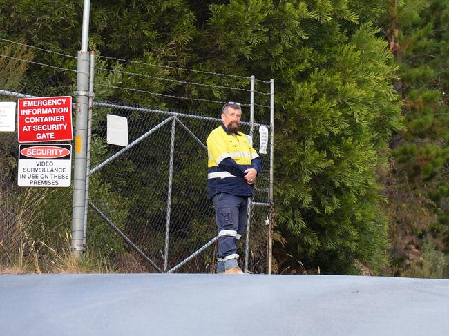 A worker at the entrance to the Ballarat Gold Mine on Thursday morning. Picture: Andrew Henshaw