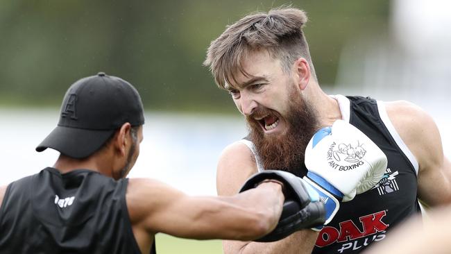 Charlie Dixon during a 45-minute boxing session at Noosa on Sunday. Picture: Sarah Reed.