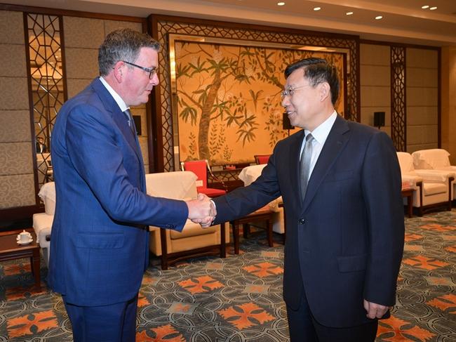 Premier Daniel Andrews meets Wang Xiaohui, party secretary of Sichuan Province, during his official trip to China in March, 2023.