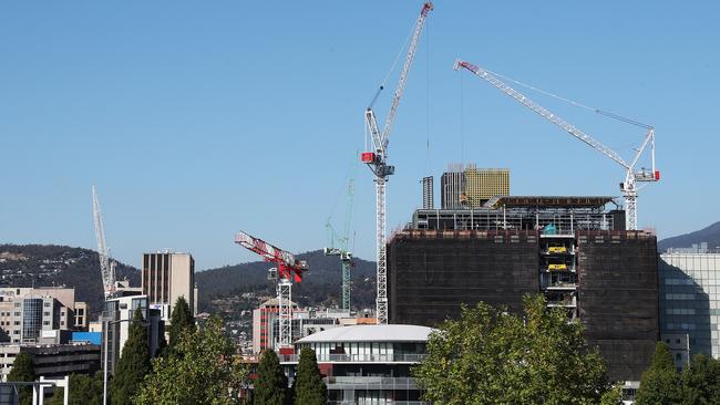 Cranes on the Hobart skyline. Picture: NIKKI DAVIS-JONES