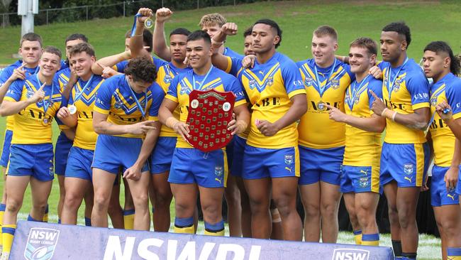 NSW City celebrate with the under-18s shield after their victory over Country at Leichhardt Oval. Picture: Warren Gannon Photography