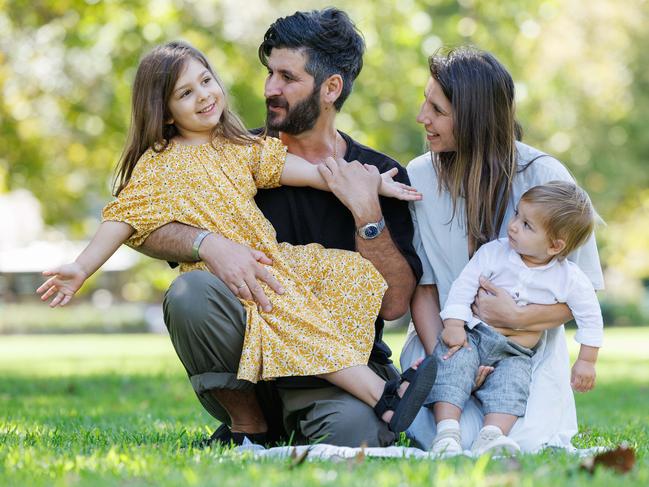 DAILY TELEGRAPH FEBRUARY 25, 2024Child Care case study with young family, Anthea and John Mangas and their kids Annamaria, 3, and Alexandros, 1. Picture: David Swift