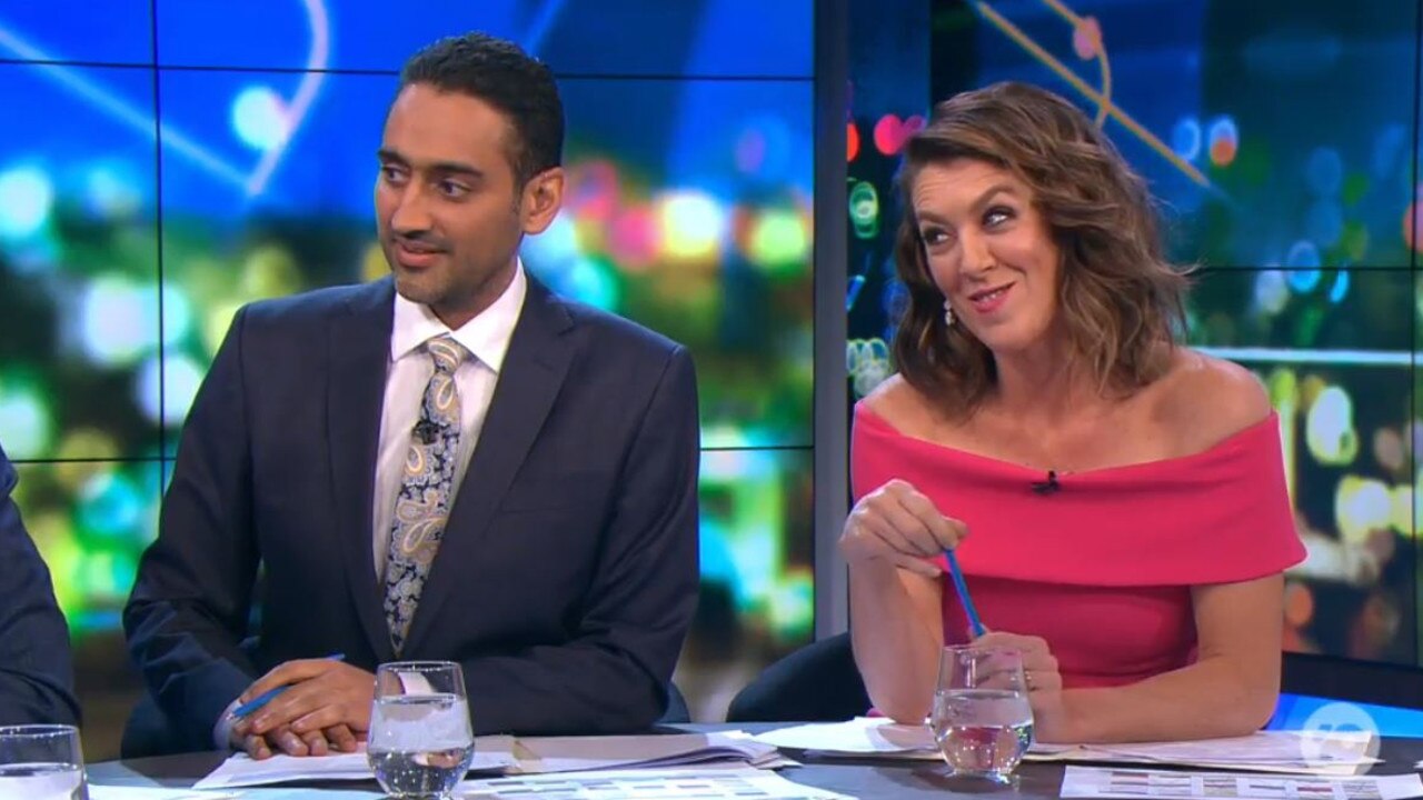 Hosts Waleed Aly and Gorgi Coghlan were left stunned by the live TV moment. Picture: Channel 10