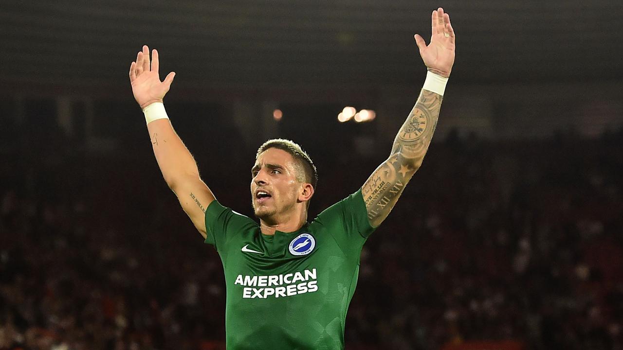 Anthony Knockaert gestures to supporters after the final whistle.
