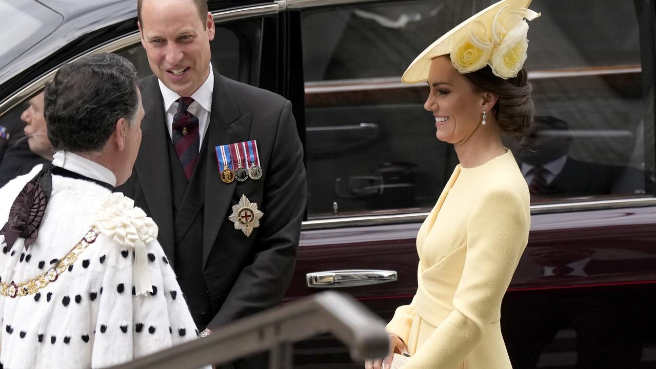 The Duke and Duchess of Cambridge arrive at the National Service of Thanksgiving. Picture: Matt Dunham – WPA Pool/Getty Images