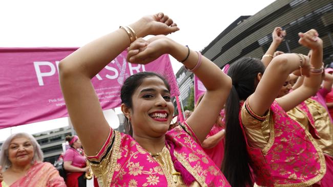 Sideshow entertainment came in the form of the McGrath Foundation’s iconic Pink Parade Picture: Darrian Traynor/Getty Images