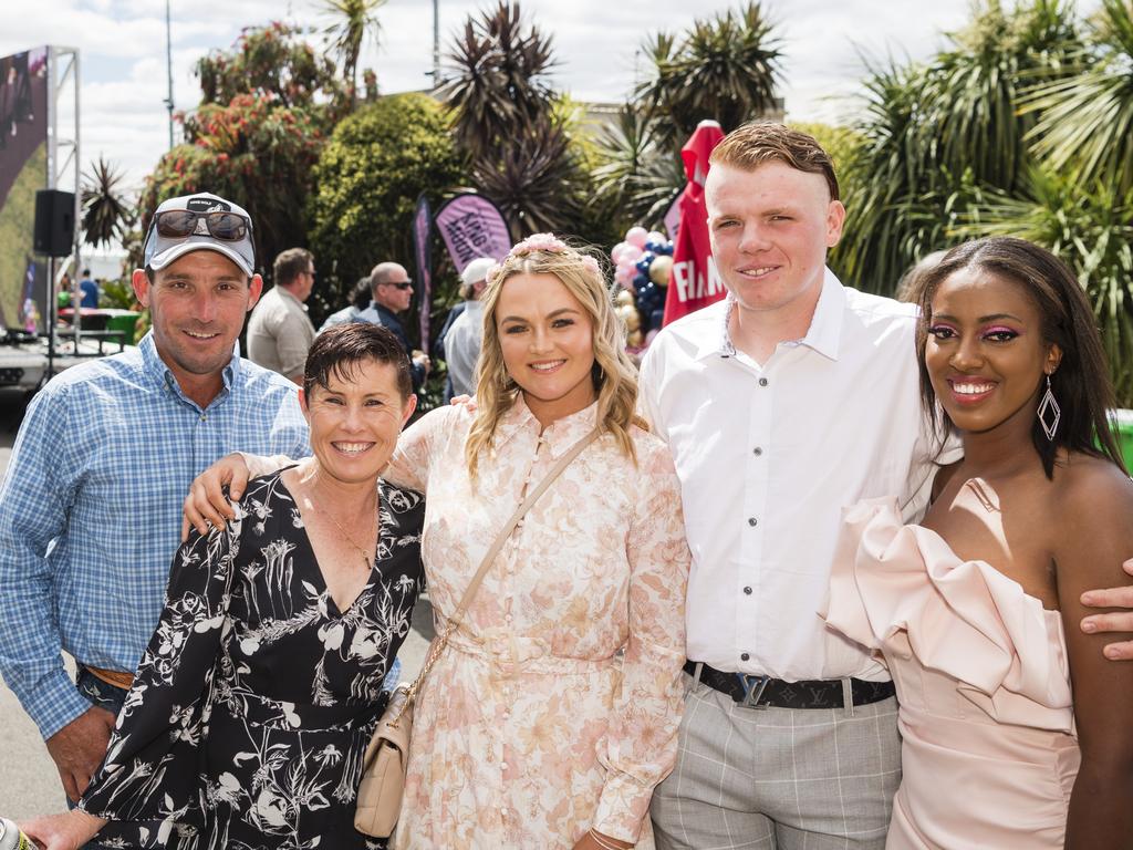 At 2023 Audi Centre Toowoomba Weetwood race day are (from left) Andrew Bannister, Leeanne McCoy, Brooke Mackie, Ethan Kay and Kally Feilding. Picture: Kevin Farmer