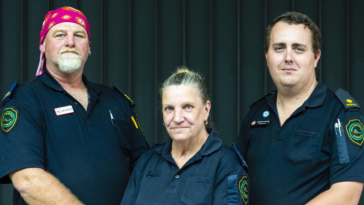 Grantham RFS officers (from left) crew leader John Schultz, first officer Gilda Tate and chairman, third officer Kameron Turney, Friday, March 11, 2022. Picture: Kevin Farmer