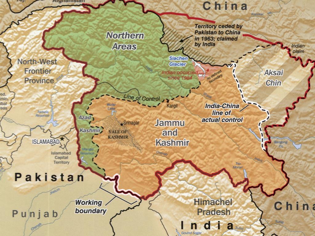 Disputed borders between China and India. The Line of Actual Control (LAC) is the dotted line. While China controls Aksai Chin, India says that it is part of its territory. The northern red line is where India says the border should be.