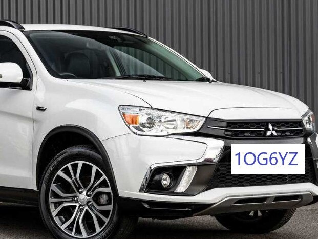 2018 Mitsubishi ASX white wagon with registration 10G6YZ.