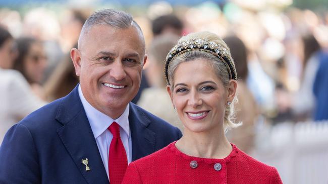 Melbourne Racing Club chairman John Kanga with his wife Stephanie. Picture: Jason Edwards