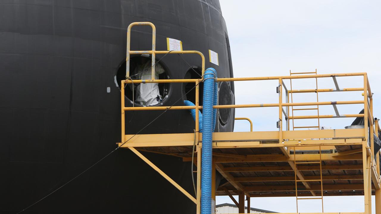 The HMAS Dechaineux Collins Class submarine at Osborne. Picture: Emma Brasier