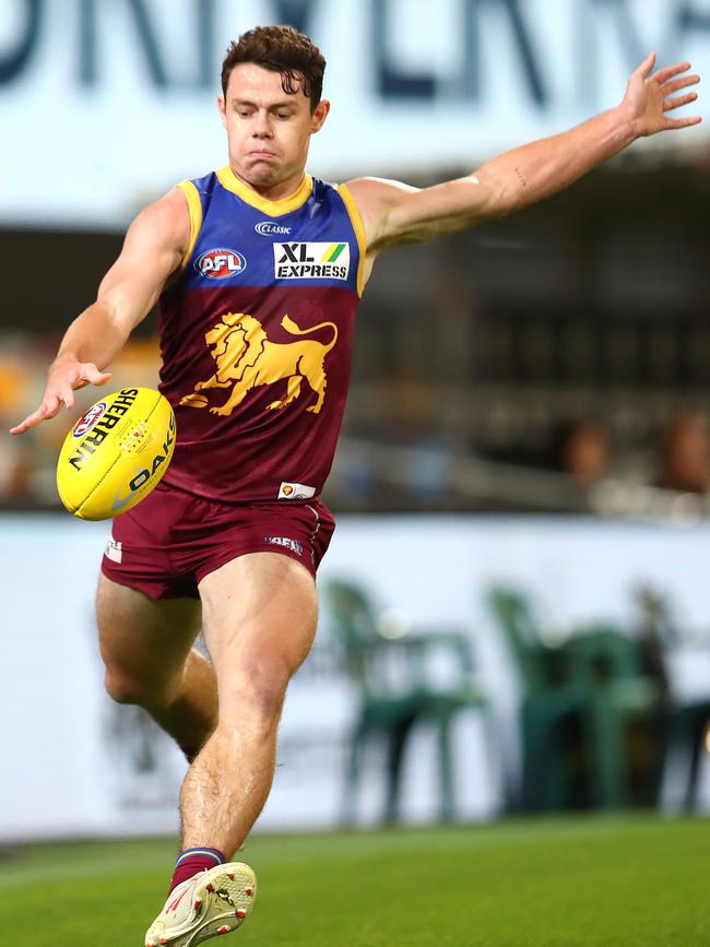 How it’s going … Neale playing against Carlton last month at the Gabba. Picture: Jono Searle/AFL Photos/via Getty