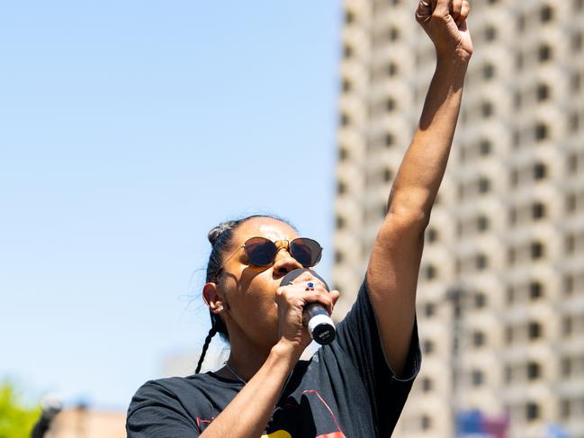 ADELAIDE/ KAURNA YARTA, AUSTRALIA - NewsWire Photos JANUARY 26, 2023: Natasha Wanganeen, an organiser of the Survival Day march at Tarndanyangga/Victoria Square, through to King William Street in Adelaide CBD. Picture: NCA NewsWire / Morgan Sette