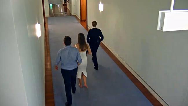 CCTV vision of Bruce Lehrmann and Brittany Higgins inside Parliament House released by the Federal Court. Picture: Supplied.