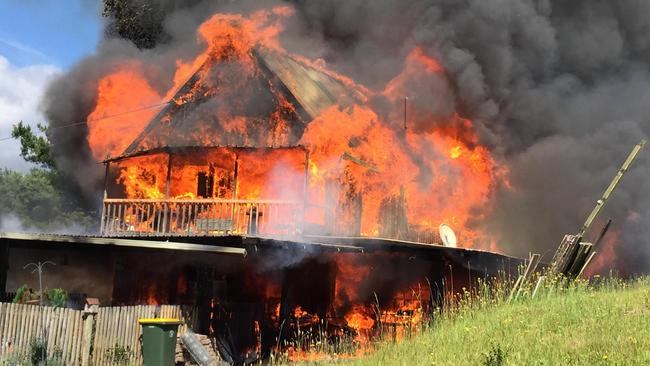 A picture of the house fire on January 6, 2017 at Huon Highway, Geeveston. Picture: STEWART WARDLAW