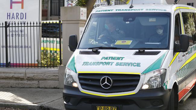 Ambulances prepare to remove residents of Hardi Aged Care in Summer Hill after a COVID-19 outbreak. Picture: NCA NewsWire/Nikki Short