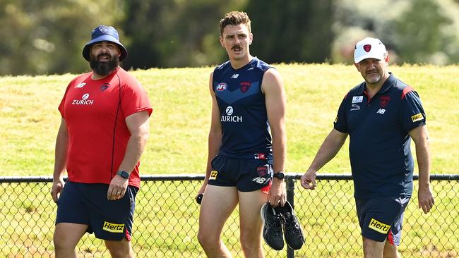 Jake Lever looks a little worse for wear on Monday.