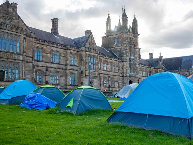 Pro Palestine campers at Sydney University have began to leave the campus although many protesters have remained to stay. Picture: Thomas Lisson