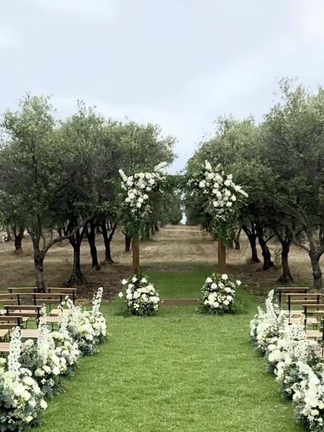 The aisle set up for the glamorous wedding.