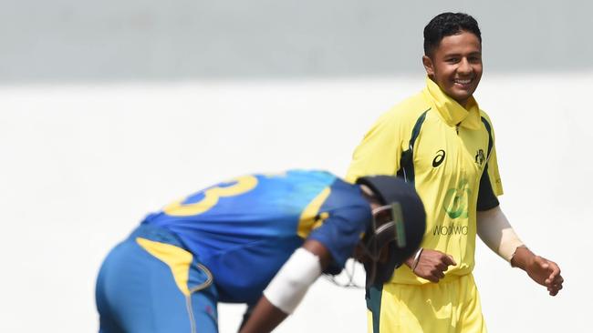 Campbelltown Ghosts and Australia u19 cricketer Tanveer Sangha in action for Australia in Sri Lanka.