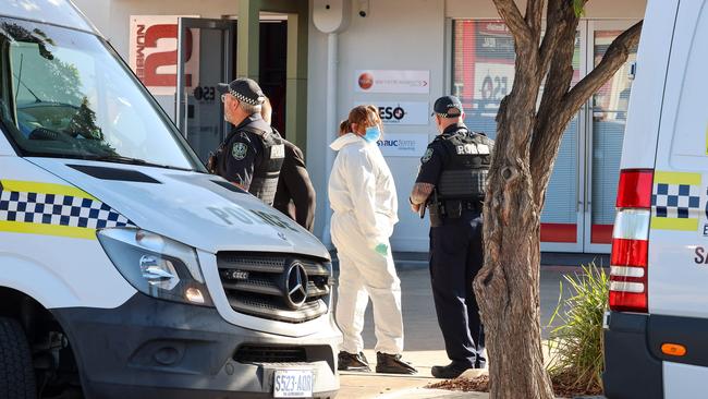 Police on Lydia Street, Plympton on Wednesday. Picture: Russell Millard Photography