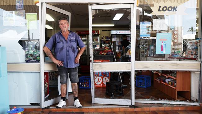 The Edge Hill service station on Collins Ave is the latest business to fall victim to criminal activity, being ram raided and broken into on Monday night, with around $1000 of tobacco being stolen. Edge Hill service station manager Wes Haddon estimates the structural damage to the front of the shop will cost the local business around $25,000 to repair, and would be lucky to have the work completed before Christmas. Picture: Brendan Radke